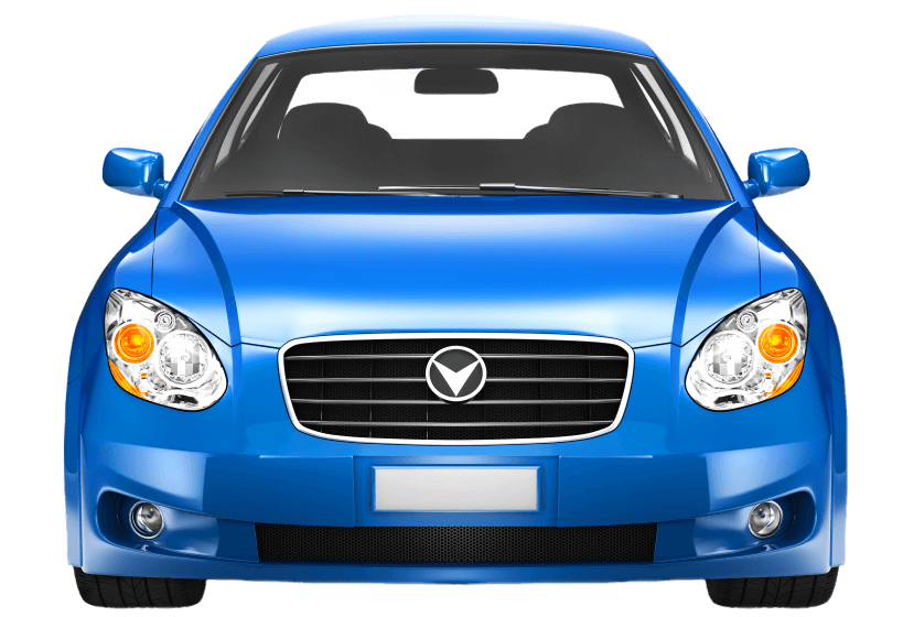 auto verkaufen - Ein blaues Auto von vorne betrachtet. Es zeichnet sich durch einen zentralen Kühlergrill mit silbernem Emblem, runde Scheinwerfer und Nebelscheinwerfer aus. Die Windschutzscheibe ist sichtbar, und das Auto scheint ein sportliches Design zu haben. - Gebrauchtwagen Autohändler