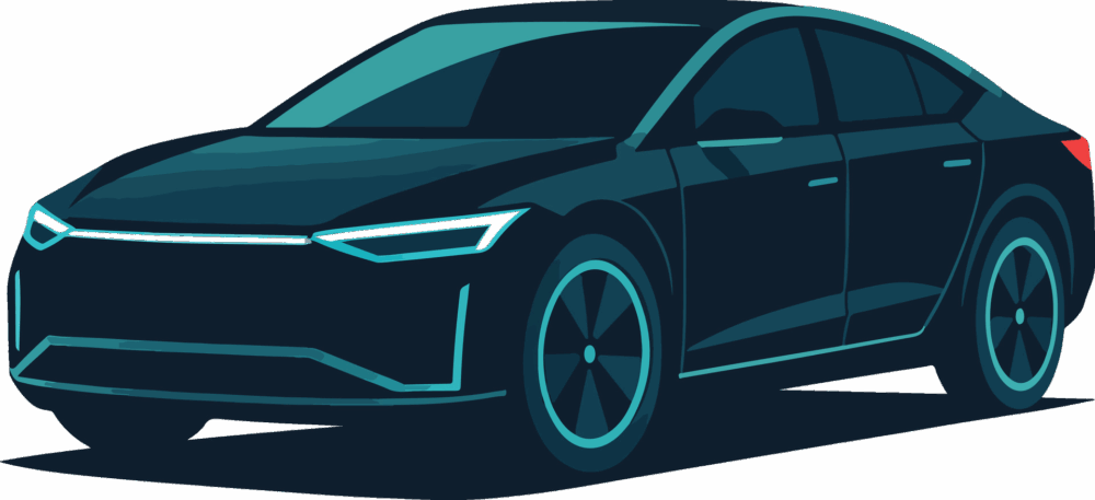 auto verkaufen - Abbildung einer modernen, dunkelblauen Limousine mit getönten Scheiben und stilisierten Linien, von vorne links betrachtet – perfekt für alle, die ein hochwertiges Gebrauchtwagen-Isernhagen-Erlebnis suchen. - Gebrauchtwagen Autohändler